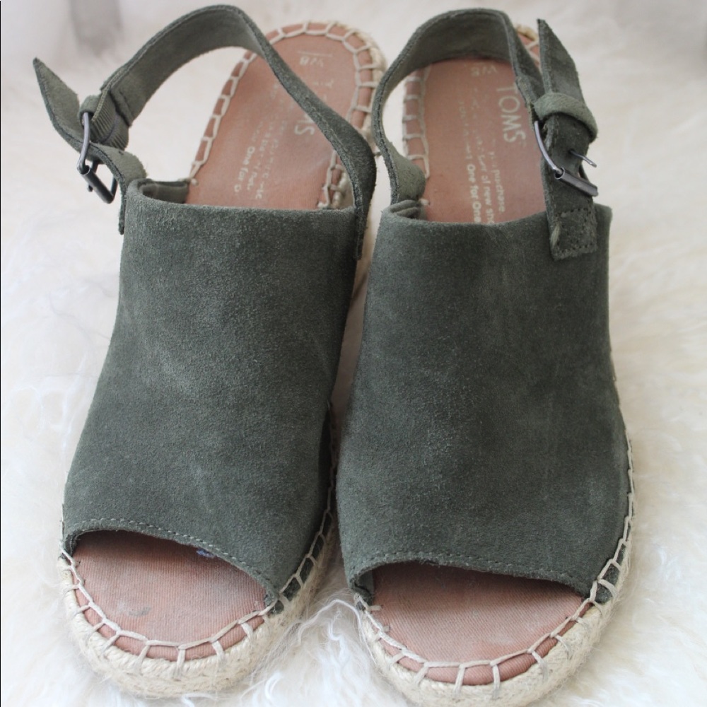 Toms Monica Wedge, Olive Green, size 8